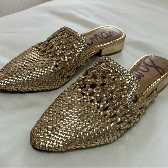 Sam Edelman Gold Leather Clara Mules - Picture 3 of 5